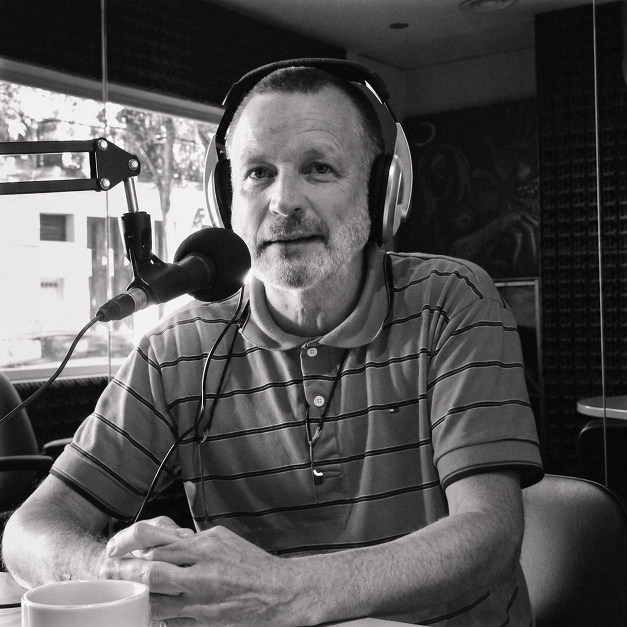 Néstor Palmetti en estudio de radio